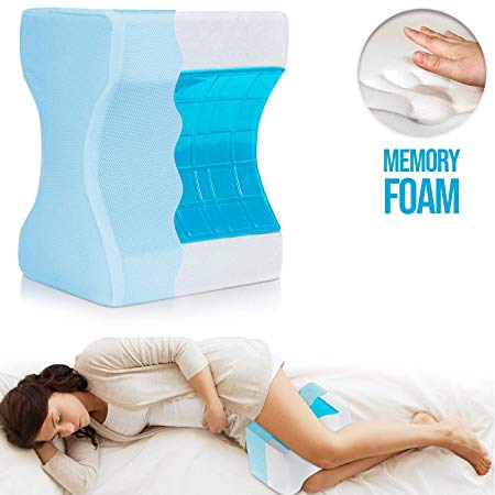 Knee Pillow Leg Positioner - Made from Memory Foam - Removable and Washable Cover - Promotes Better Sleep, Improve Blood Circulation & Proper Posture Alignment (Standard) (With Gel-1 Pack)