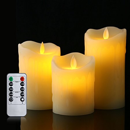 Cefun Flameless Candles LED Candles Tear Wave Shaped Candles Battery Operated Candles Pillar Candles with 10-key Remote Timer, Height 4" 5" 6", Set of 3, for Wedding and Romantic Parties Ivory White