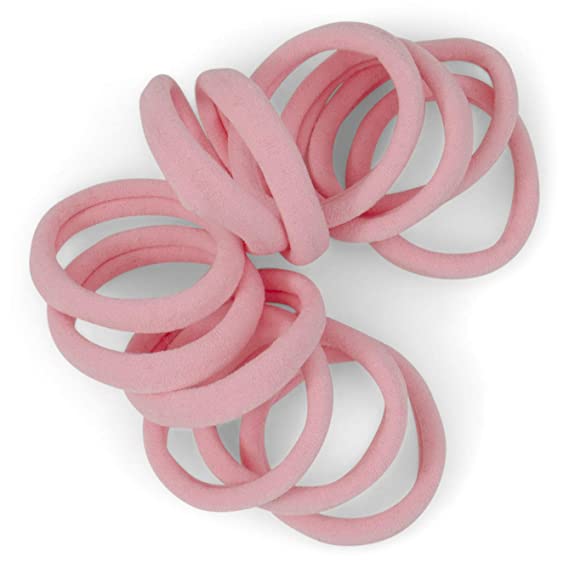 Cyndibands Soft and Stretchy Gentle Hold Seamless 1.5 Inch Elastic Nylon Fabric No-Metal Ponytail Holders - 12 Hair Ties (Light Pink)