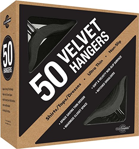 Closet Complete Premium Heavyweight, Velvet Shirt Hangers – Ultra-Thin, Space Saving, No-Slip, Best For Shirts & Dresses - Black, Set of 50