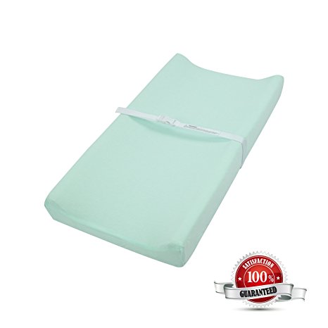 TILLYOU Diaper Changing Pad Cover-Cradle Sheet 100% Jersey Knit Unisex Sheets for Baby Girls and Boys-32" x 16"-Ultra Soft Cozy Hypoallergenic-Lt Green