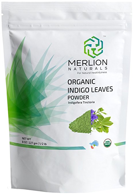 Organic Indigo Powder by MERLION NATURALS | Indigofera Tinctoria | USDA NOP Certified 100% Organic (8 OZ)