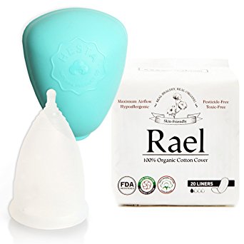 Hesta Menstrual Cup with Silicone Case and Rael 100% Organic Cotton Panty Liners 20pcs - Feminine Hygiene Cup - Natural Pantiliners
