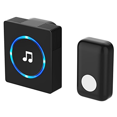 Chime, JETech Portable Wireless DoorBell Chime Plug-in Push Button (Black) - 2127