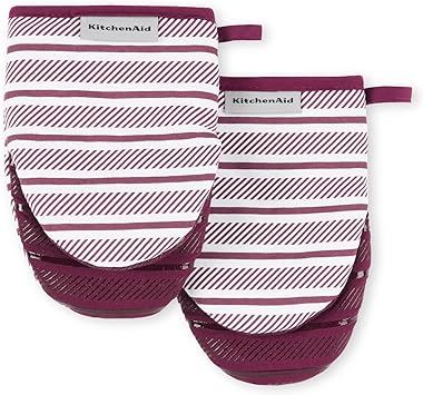 KitchenAid Albany Mini Oven Mitt 2-Pack Set, Beet, 5.5"x8"