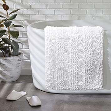 Tvscess Bathroom Rug Bath Mat , Luxury Chenille Bath Mat ,Non-Slip Soft Shower Rug, Machine Washable (31" X 20",White)