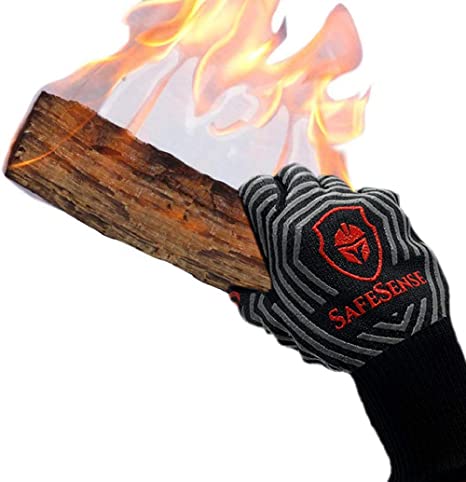 Charmyth Extreme Heat Resistant Gloves Cooking Kitchen Wood Burning Oven Gloves for Oven Mitts BBQ Gloves Heat Resistant Protective for Grilling Men (1 Pair Black)