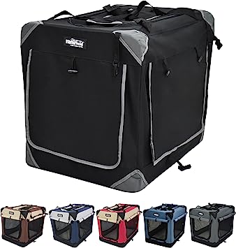 EliteField 3-Door Folding Soft Dog Crate (2 Year Warranty), Indoor & Outdoor Pet Home, Multiple Sizes and Colors Available (24" L X 18" W X 21" H, Black 4 Door Curtains)
