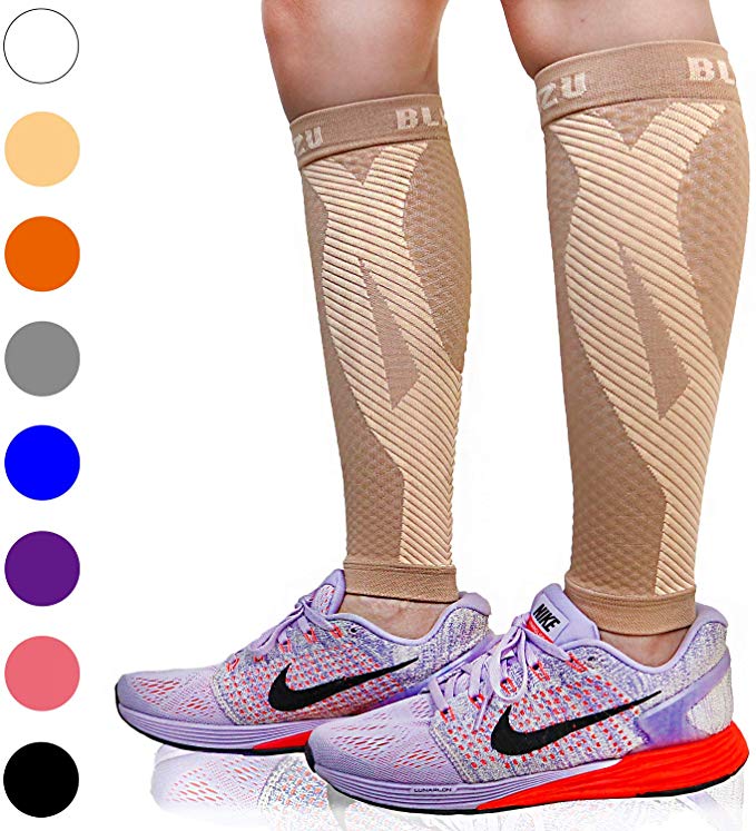 BLITZU Calf Compression Sleeve Leg Performance Support Shin Splint & Calf Pain Relief. Men Women Runners Guards Sleeves Running. Improves Circulation Recovery