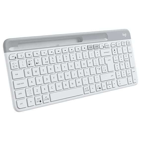 Logitech K580 Slim Multi-Device Wireless Keyboard for Chrome OS - Bluetooth/USB Receiver, Easy Switch, 24 Month Battery, Desktop, Tablet, Smartphone, Laptop Compatible - White (920-009211)