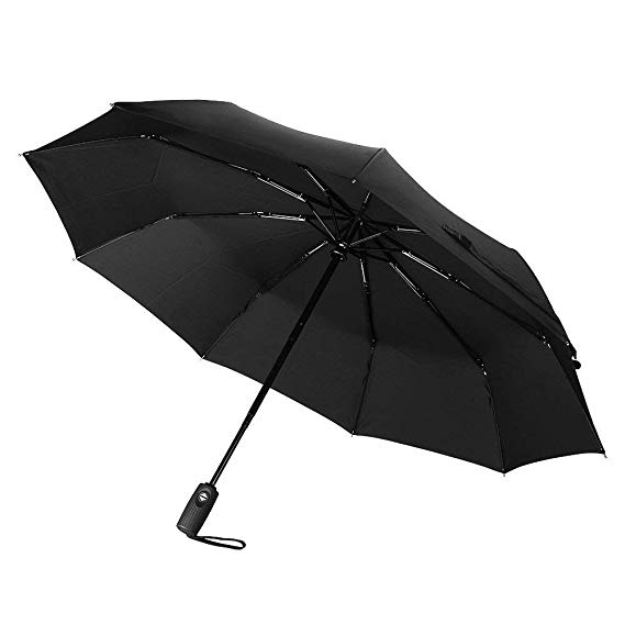 TopElek Compact Umbrella, Lifetime Replacement Guarantee, Auto Open & Close Travel Folding Umbrella with Reinforced 9 Ribs, Windproof Fast Drying Umbrella, Slip-Proof Handle for Easy Carry, Black