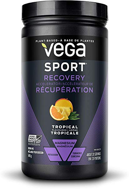 Vega Sport Post-Workout Recovery Accelerator Tropical (20 Servings, 19oz) - Vegan, Non Dairy, Gluten Free, Pre Workout Recovery, BCAAs, Non GMO (Packaging May Vary)