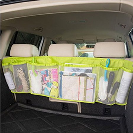Holiberty® Multi-function SUV Car Auto Interior Backseat Trunk Cargo Tidy Net Removable Hanging Organizer Storage Large Capacity Foldable Mesh Pockets Vehicle Back Seat Organizers Bag - Green