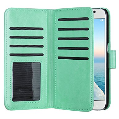 S6 Case, Galaxy S6 Case,Samsung Galaxy S6 Wallet Case,ULAK luxury Fashion Pu Leather Case Magnet Wallet Credit Card Holder Flip Cover Case Built-in 9 Card Slots Case for Samsung Galaxy S6 (Mint Green)