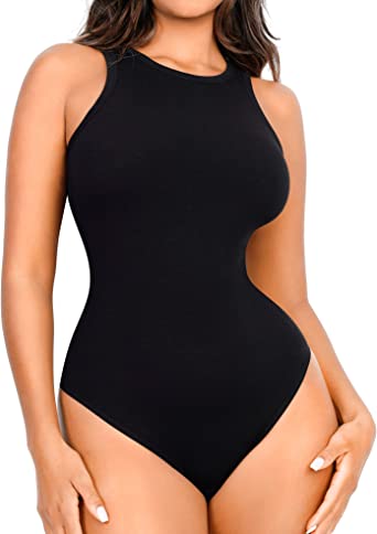 FeelinGirl Women's Bodysuit Sleeveless Ribbed Thong Bodysuits with Built-in Bra Jumpsuit 2023 Summer Going Out Tank Tops