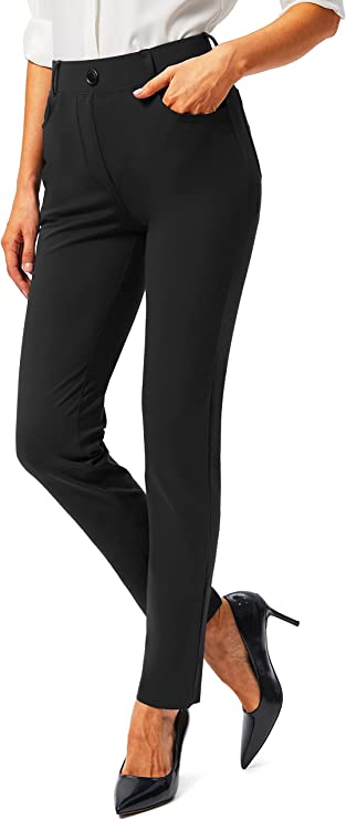 Womens Yoga Dress Pants with Pockets 26"/28"/30" Stretch Work Leggings for Women Skinny Slacks for Office Casual