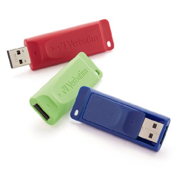 Verbatim 4 GB Store n Go USB 20 Flash Drive 3 Pack Red Blue and Green 97002