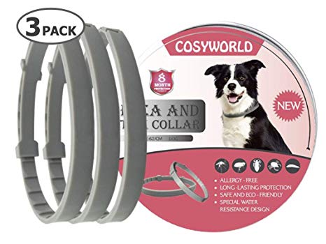 COSYWORLD 3 Pack Dogs Flea and Tick Collar - 8 Months Protection for Dog and Puppies - Waterproof, Adjustable, Hypoallergenic and Ultra Safe Insect Repellen