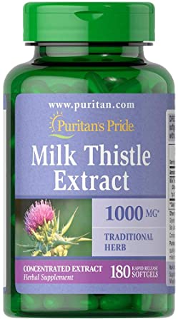 Puritan's Pride 3-Pack of Milk Thistle 4:1 Extract 1000 Mg (Silymarin)-180 Softgels (540 Total)…