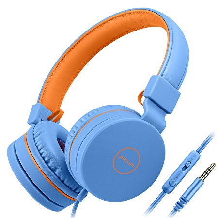 Kids Headphones With Microphone And Volume Control, 85 dB Volume Limit Protect Your Children’s Ears Adjustable Foldable Stereo Headset, Tangle-Free 3.5mm Jack, Protein Earmuff For Children Boy (Blue)