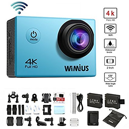 WIMIUS Q1 4K Action Camera Wifi Ultra HD 16MP Waterproof Sports Camera 2.0'' 170°Wide Angle Include Waterproof Case,2pcs Batteries and Full Accessories Kits (Blue)