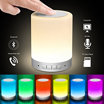 Elecstars Bedside Lamp, Touch Control Table Lamp with Wireless Bluetooth Speaker, Dimmable Warm Night Light, RGB Color Changing Smart Touch Lamp for Women Teens Kids Children Sleeping Aid (Silver)