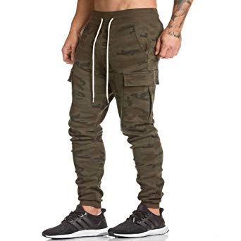 Men's Gym Fitness Workout Pants Bodybuilding Tapered Athletic Joggers Running Pants with Zippered Cargo Pockets