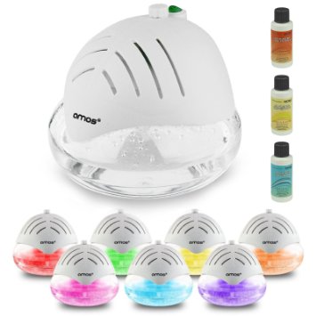 AMOS Air Fresh Purifier Freshener Cleaner Ioniser with Colour Changing LED Light & 3 x 30ml Fragrances Essence Aroma (White)