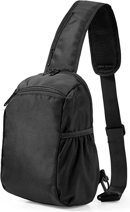 Sling Crossbody Bag Pack for Men and Women, Lightweight Shoulder Bag, Black One Strap Backpack, Small Side Bags for Hiking, Camping, and Commuting.