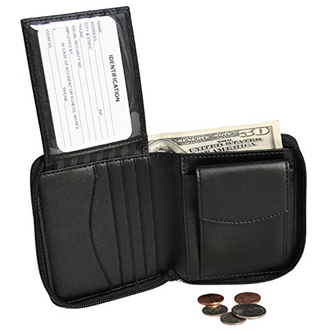 Royce Leather Zip Around Wallet (Black)