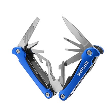 Spifflyer 13in1 Multitool Knife Locking Blade Multi Tool Pliers with Sheath for Camper and Travel, Stainless Steel, Blue