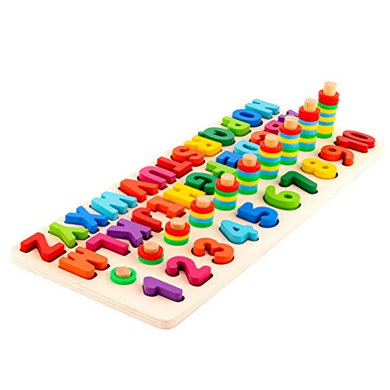 Toy To Enjoy Wooden Alphabet & Numbers Puzzle Toy for Kids – Number 1-10 and ABC Letters Montessori Jigsaw – Learning & Early Educational Toy for Number Counting & Shape Sorting.
