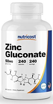 Nutricost Zinc Gluconate 240 Veggie Capsules (50mg) - Gluten Free and Non-GMO (240 Caps)