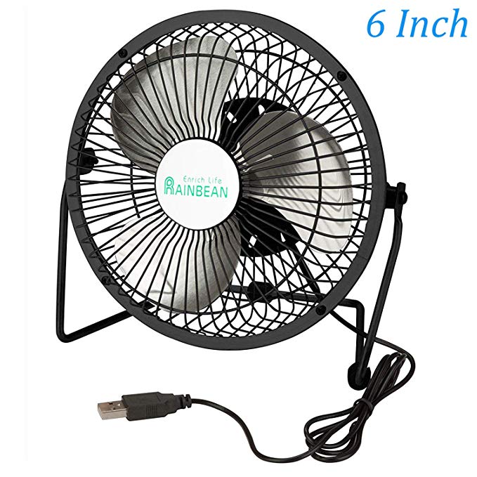 Sleeping USB Fan, USB Powered Only Office Desktop Small Fan, Personal Portable Metal Cooling Fan, 360° Rotating Free Adjustment for Baby Bedroom Home, 6 Inch Black