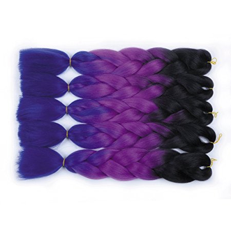 MSHAIR Ombre Jumbo Braiding Hair Extension Synthetic Kanekalon Fiber for Twist Braiding Hair Black/Purple/Dark Purple Color 24 Inch 5 Pieces/lot