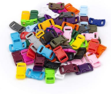 LEEUEE 100 Pack Side Release Plastic Buckles 3/8 Inch Double Adjustable Snap Clips for Paracord Bracelets Luggage Straps Pet Collar Backpack in Assorted Colors No Sewing Required