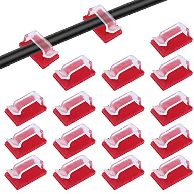 DLAND 100 Self-Adhesive Decorative Clips with Tape, Mini Outdoor Cable Clips, Cable Management Clips, Sturdy and Durable, Suitable for Home, Outdoor, Office (Clear)