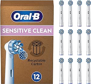 Oral-B Sensitive Clean Testine Spazzolino Elettrico, Confezione da 12 Testine di Ricambio, Pulisce Aree Sensibili e Infiammate, Rimuove Fino al 100% di Placca in Più, Adatto alla Buca delle Lettere