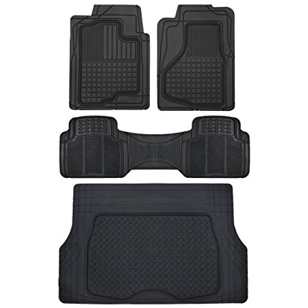 Motor Trend All Weather Semi-Custom Heavy Duty Rubber Floor Mats for Auto Car Truck SUV … (2 Front, 1 Liner & Cargo Mat)