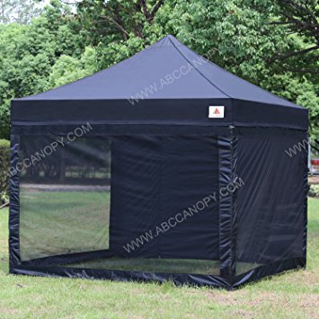 (18 colors)ABCCANOPY 10x10 Easy Pop up Commmercial Canopy Tent with Matching White Mesh Walls Bonus Rolly Carry Bag and 4x Weight Bag (black)