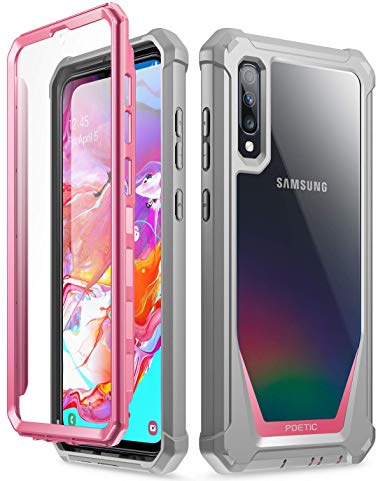 Poetic Guardian Series Case Designed for Samsung Galaxy A70, Full-Body Hybrid Shockproof Bumper Cover with Built-in-Screen Protector, Pink/Clear