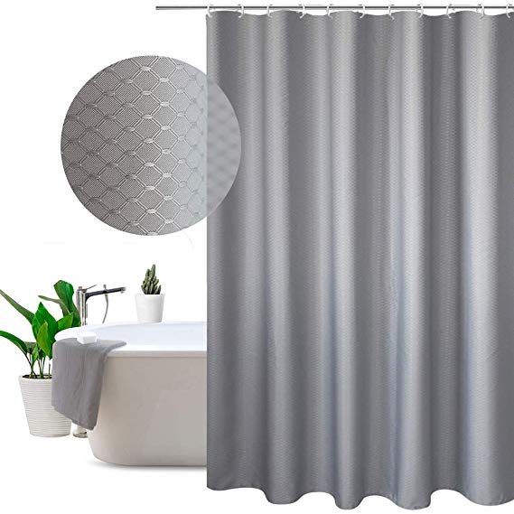 EurCross Waffle Polyester Shower Curtain Grey, Mildew-free and Waterproof Lattice Design Bath Curtains with Hooks for Shower Stall 90 x180cm