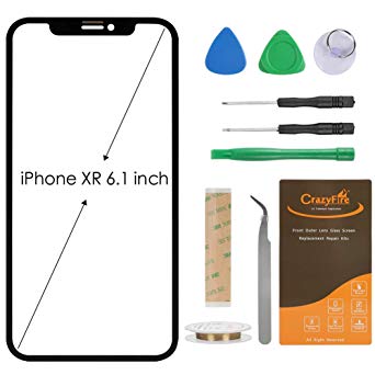 CrazyFire Compatiable with iPhone XR Front Lens Glass Screen Replacement,6.1 inch Lens Glass Cover with Adhesive and Repair Tool Kit(Black)