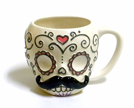Sugar Skull with Mustache Ceramic Coffee Mug