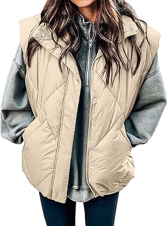 MEROKEETY Women's 2024 Winter Puffer Vest Quilted Stand Collar Zip Up Padded Gilet Coat with Pockets