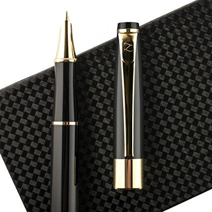 Fountain Pen Fine Nib with Gift Case and Ink Refill Converter - Showtime Black Limited Edition- Best Modern Classic Executive Writing Pens Set For Standard Calligraphy Cartridges on Sale -100%Warranty