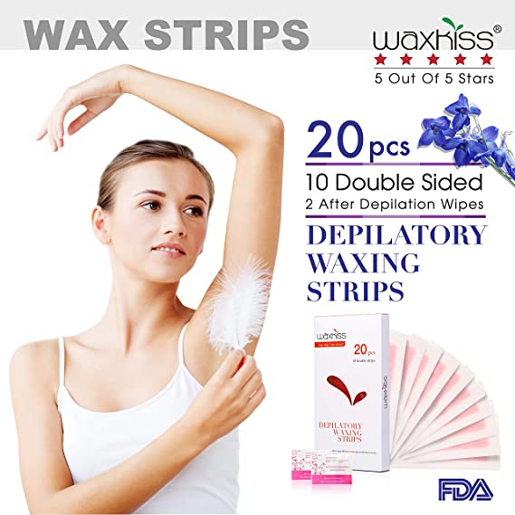Waxkiss Wax Strips Waxing Paper Hair Removal Body Wax for Face Armpit Legs Bikini Cold Waxing Strips 20 Counts