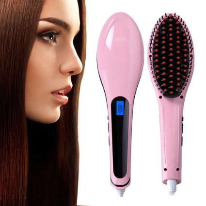 Hair Straightening Brush - Best Hair Straightener for Women - Anion Hair Care Anti Scald Static Detangling and Silky Straight Pink
