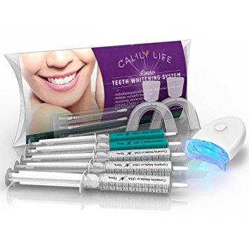Calily Life Teeth Whitening Kit – 30 Treatments –Instant Professional Results -Includes 30 ML Whitening Gel   20 ML Remineralization & Desensitization Gel   3 Vitamin E Swabs   LED Oxidation Light