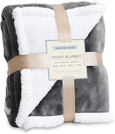 Throw Blanket, Fleece Blanket, Fuzzy Blanket, Plush Blanket, Throw Blanket for Bed, Get Well Gifts for Women, After Surgery Gift, Birthday Gifts for Women, Sherpa Blanket (90x90 Queen, Grey)